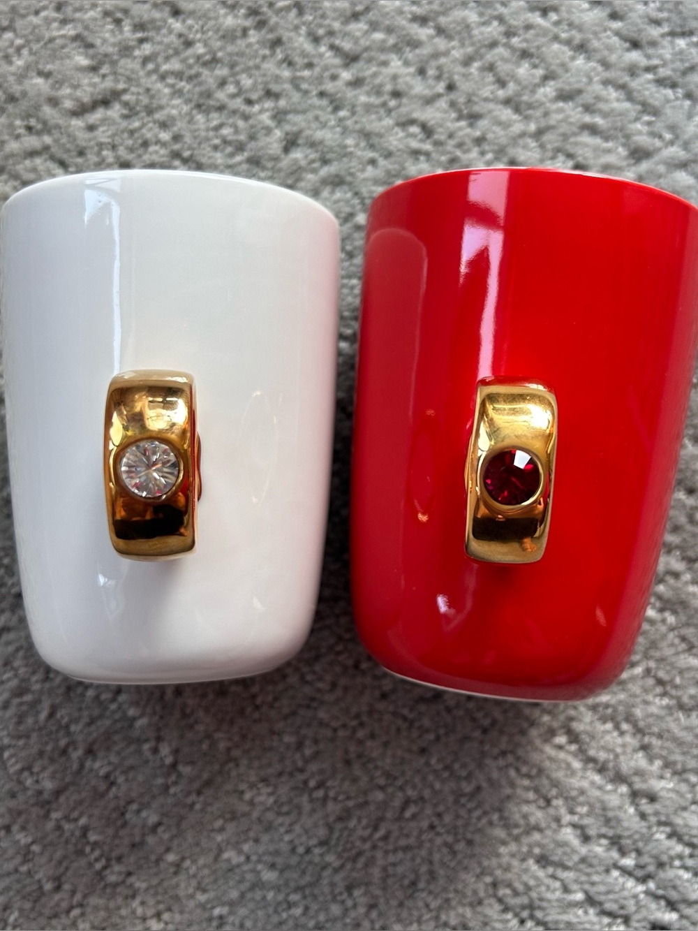 Set of 2 Fred Ring Espresso Mugs. Diamond and Ruby.
